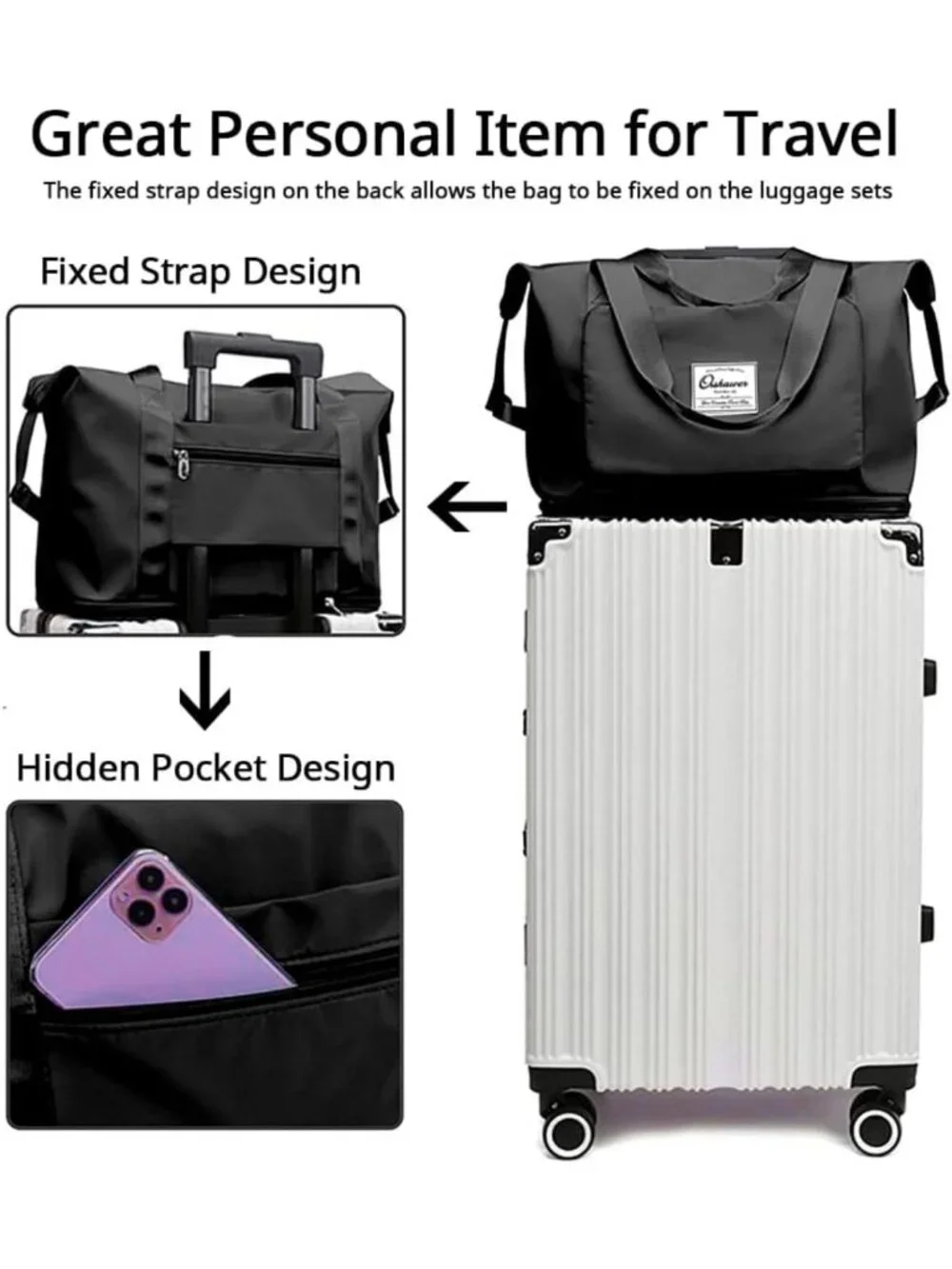 Expandable Large Capacity Foldable Travel Duffel Bag with Dry/Wet Separation